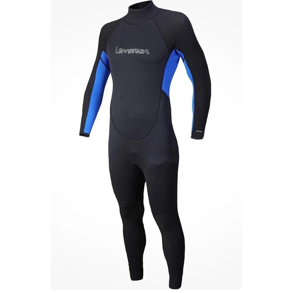 New Lemoreen Men Full Body Wetsuit 3mm Neoprene Surfing Diving Suit - Blue/Black